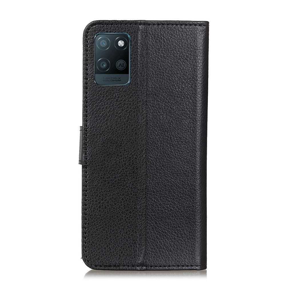 Litchi Skin Folio Flip Leather Case Protective Shell with Wallet Stand Design for Realme V11 5G - Black-9
