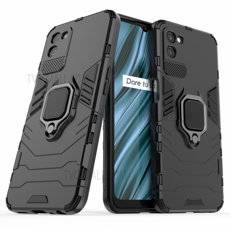 Cool Guard PC + TPU Hybrid Phone Cover with Ring Holder Kickstand for Realme V11 5G - Black-1