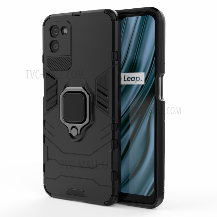 Cool Guard PC + TPU Hybrid Phone Cover with Ring Holder Kickstand for Realme V11 5G - Black-2