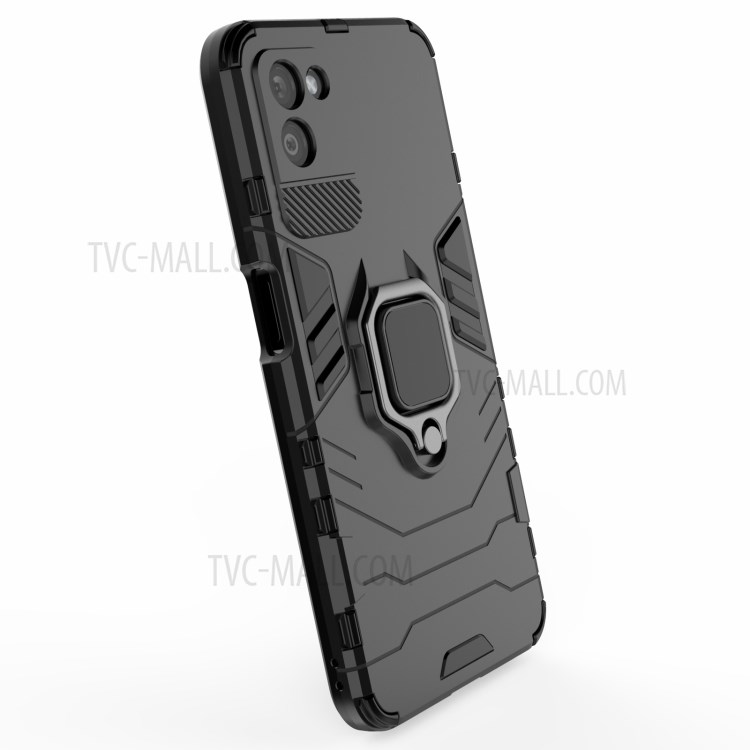 Cool Guard PC + TPU Hybrid Phone Cover with Ring Holder Kickstand for Realme V11 5G - Black-5