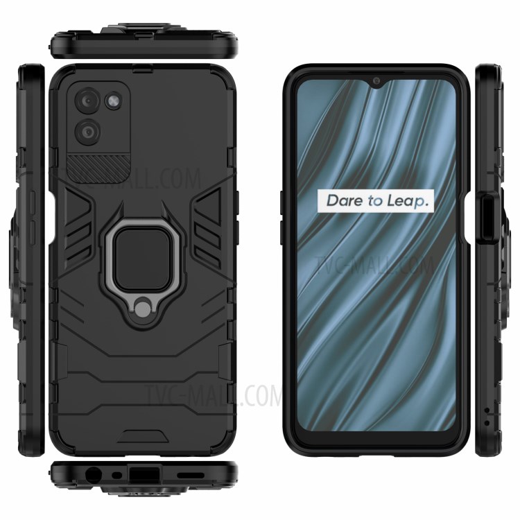 Cool Guard PC + TPU Hybrid Phone Cover with Ring Holder Kickstand for Realme V11 5G - Black-6