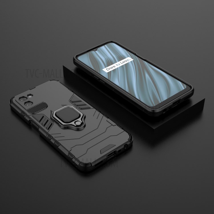 Cool Guard PC + TPU Hybrid Phone Cover with Ring Holder Kickstand for Realme V11 5G - Black-8