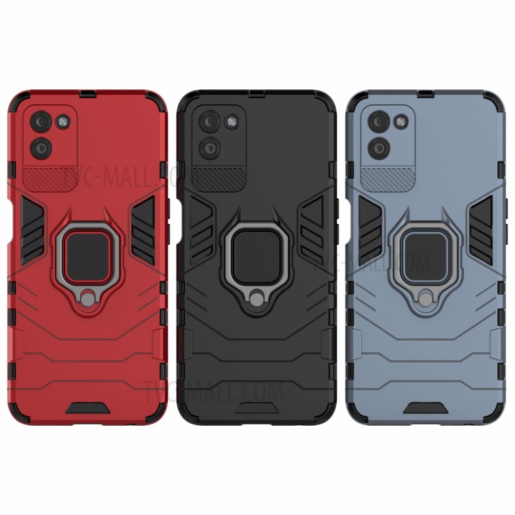 Cool Guard PC + TPU Hybrid Phone Cover with Ring Holder Kickstand for Realme V11 5G - Black-9