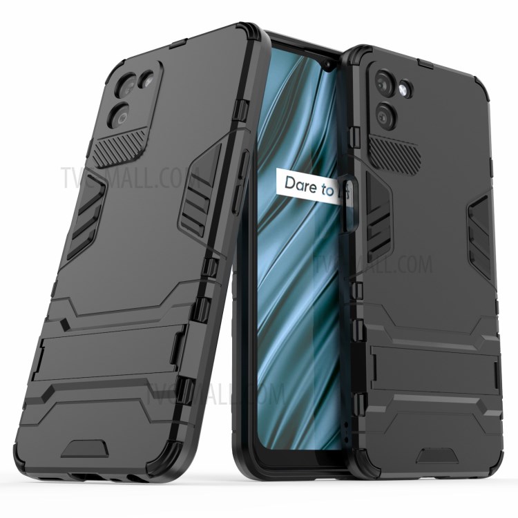 2 in 1 Kickstand Protector Plastic + TPU Hybrid Cover for Realme V11 5G - Black-1