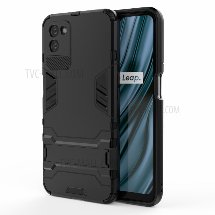 2 in 1 Kickstand Protector Plastic + TPU Hybrid Cover for Realme V11 5G - Black-2