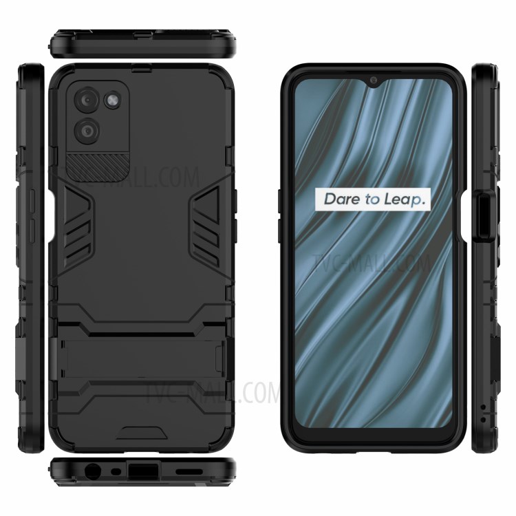 2 in 1 Kickstand Protector Plastic + TPU Hybrid Cover for Realme V11 5G - Black-6