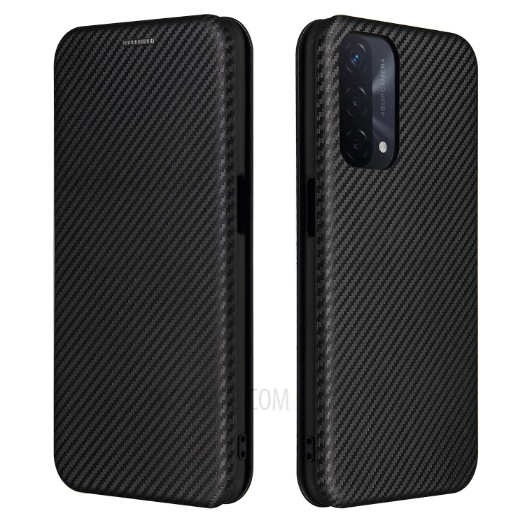 Auto-absorbed Stand Carbon Fiber Texture Leather Shell Cover for Oppo A93 5G - Black-1