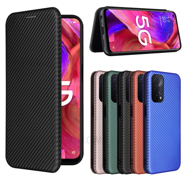 Auto-absorbed Stand Carbon Fiber Texture Leather Shell Cover for Oppo A93 5G - Black-10