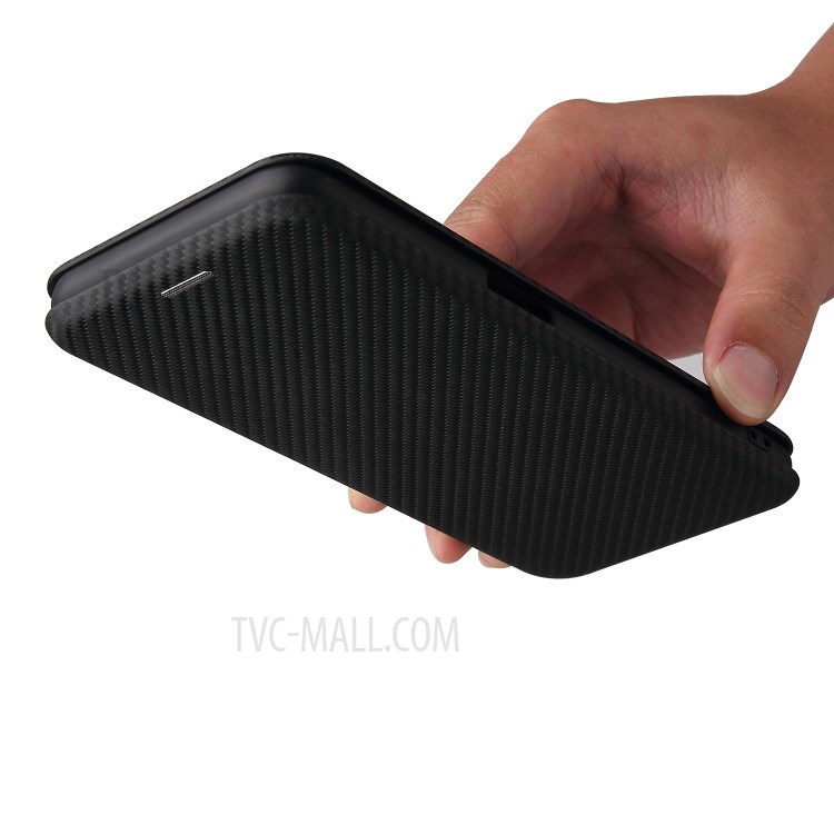 Auto-absorbed Stand Carbon Fiber Texture Leather Shell Cover for Oppo A93 5G - Black-3