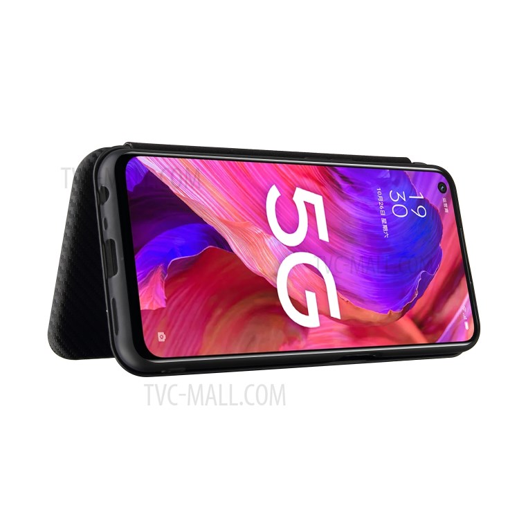 Auto-absorbed Stand Carbon Fiber Texture Leather Shell Cover for Oppo A93 5G - Black-4