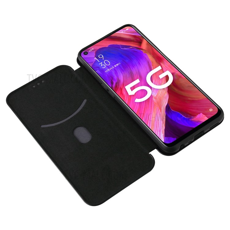 Auto-absorbed Stand Carbon Fiber Texture Leather Shell Cover for Oppo A93 5G - Black-5
