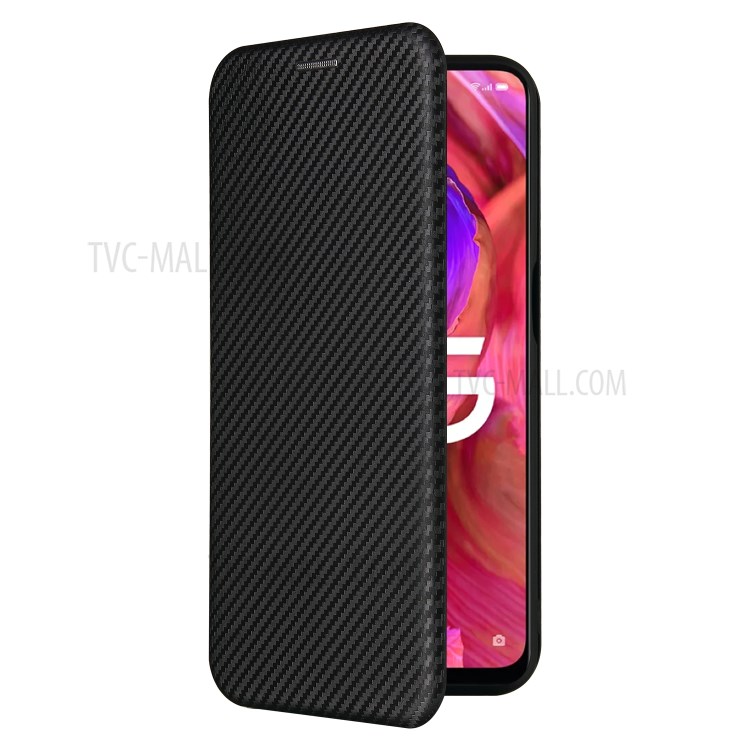 Auto-absorbed Stand Carbon Fiber Texture Leather Shell Cover for Oppo A93 5G - Black-7