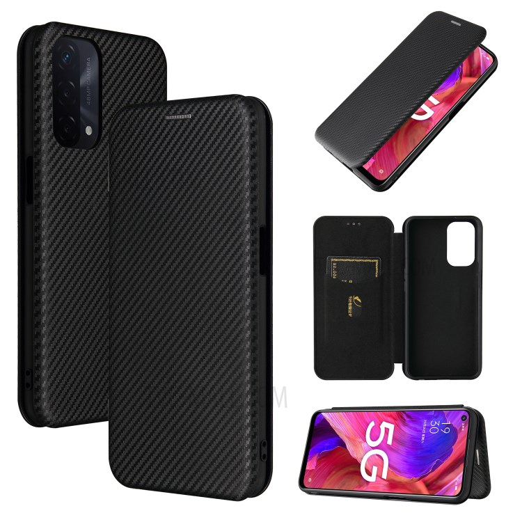Auto-absorbed Stand Carbon Fiber Texture Leather Shell Cover for Oppo A93 5G - Black-9