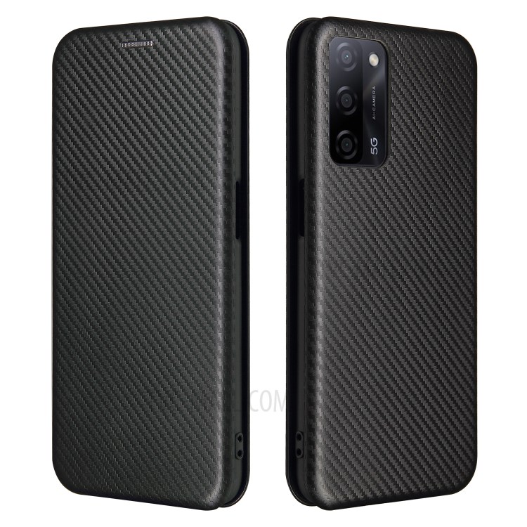 Auto-absorbed Stand Carbon Fiber Texture Leather Shell Cover for Oppo A55 5G - Black-1