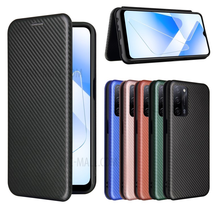 Auto-absorbed Stand Carbon Fiber Texture Leather Shell Cover for Oppo A55 5G - Black-10