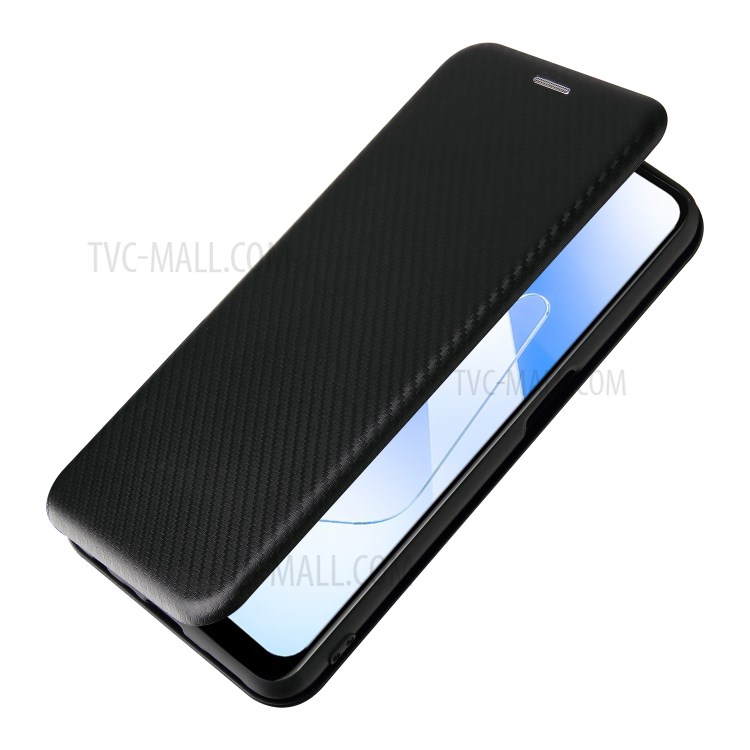 Auto-absorbed Stand Carbon Fiber Texture Leather Shell Cover for Oppo A55 5G - Black-6
