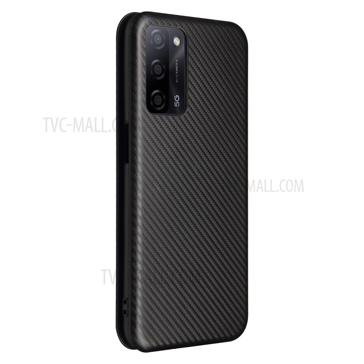 Auto-absorbed Stand Carbon Fiber Texture Leather Shell Cover for Oppo A55 5G - Black-7