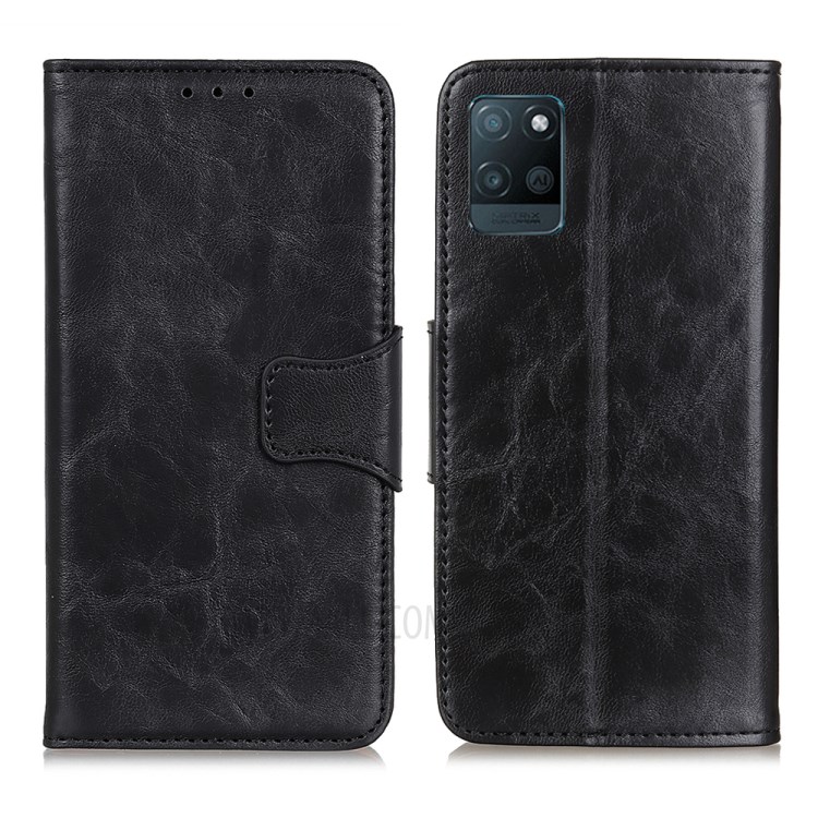 Crazy Horse Texture Folio Flip Wallet Design PU Leather Stand Protector Cover for Oppo Realme V11 5G - Black-1