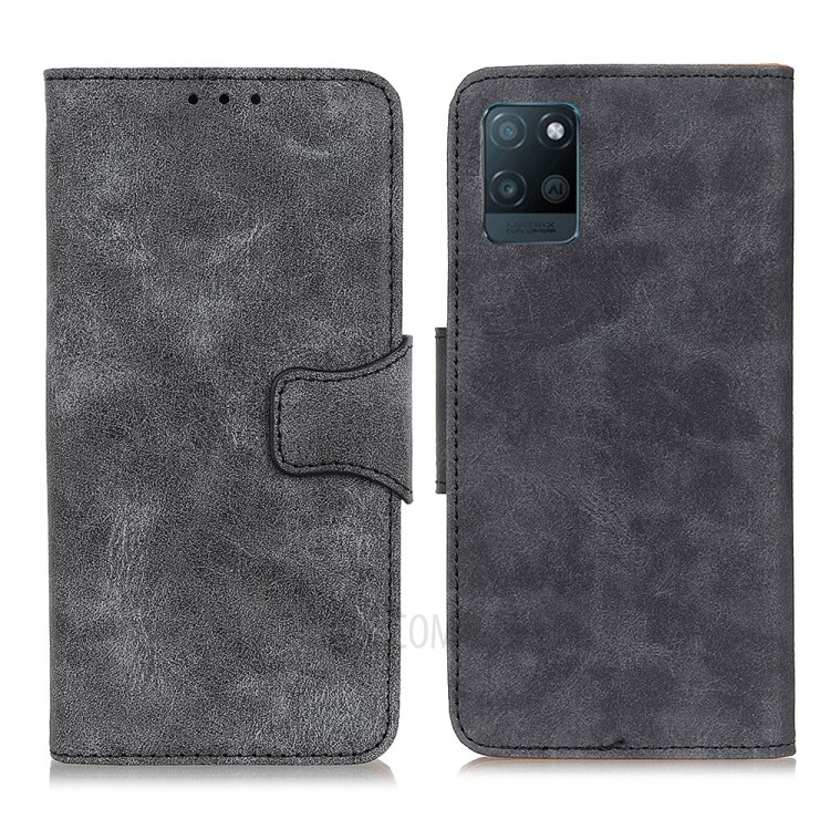 Retro Style Folio Flip Wallet Design PU Leather Case for Oppo Realme V11 5G - Black-1