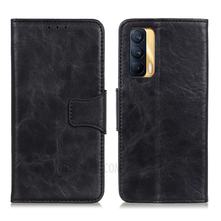 Crazy Horse Texture Folio Flip Wallet Design PU Leather Stand Protector Cover for OPPO Realme V15 5G - Black-1