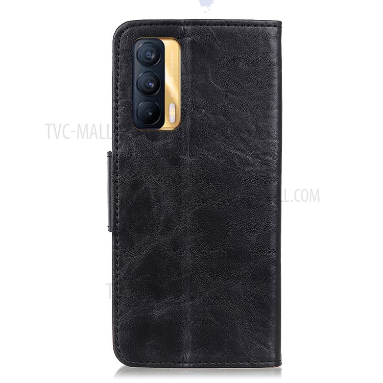 Crazy Horse Texture Folio Flip Wallet Design PU Leather Stand Protector Cover for OPPO Realme V15 5G - Black-2