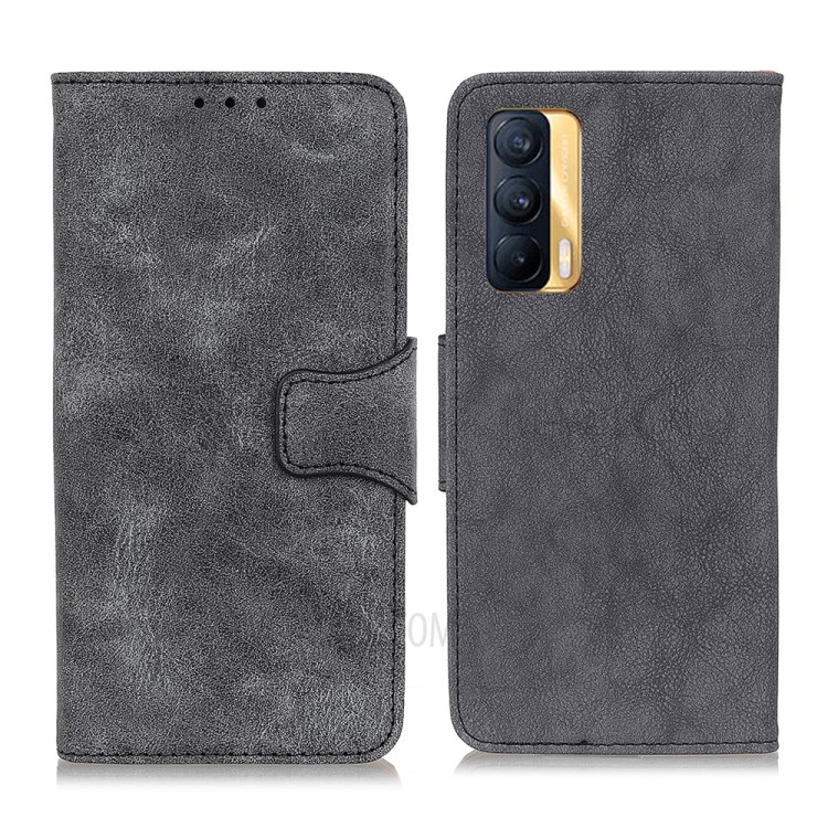 Retro Style Folio Flip Wallet Design PU Leather Case for OPPO Realme V15 5G - Grey-1