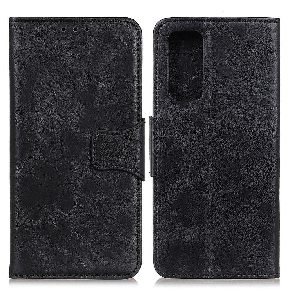 Crazy Horse Texture Folio Flip Wallet Design PU Leather Stand Protector Cover for Oppo Realme GT 5G - Black-1