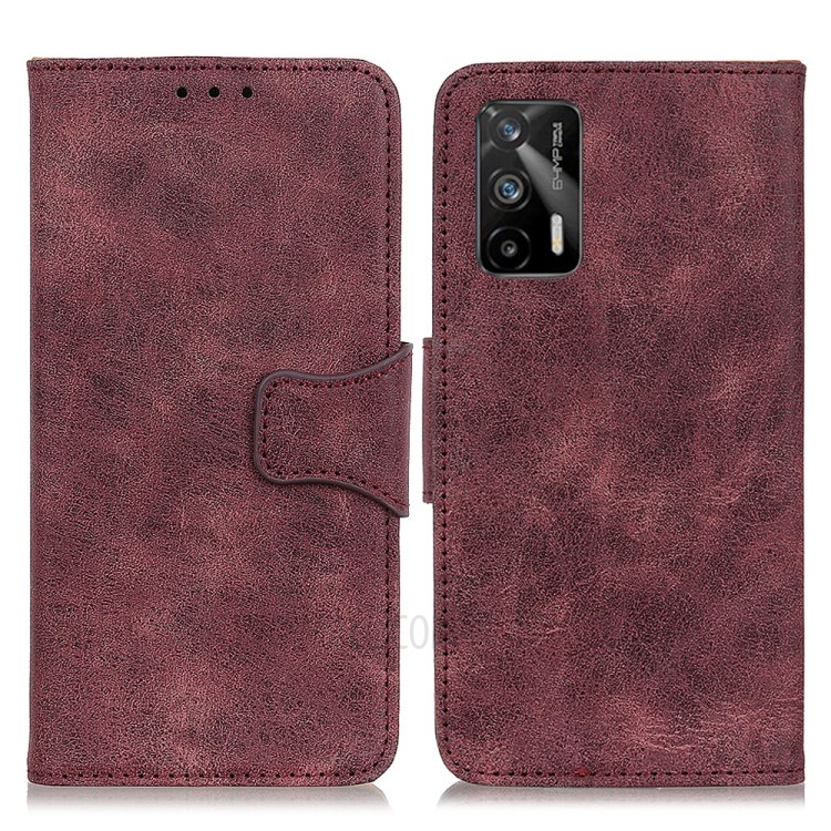 Retro Style Folio Flip Wallet Design Split Leather Case for Realme GT 5G - Red-1