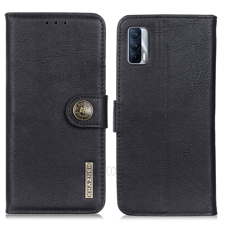 KHAZNEH Magnetic Buckle Design PU Leather Phone Wallet Shell Case with Stand for Realme V15 5G - Black-1
