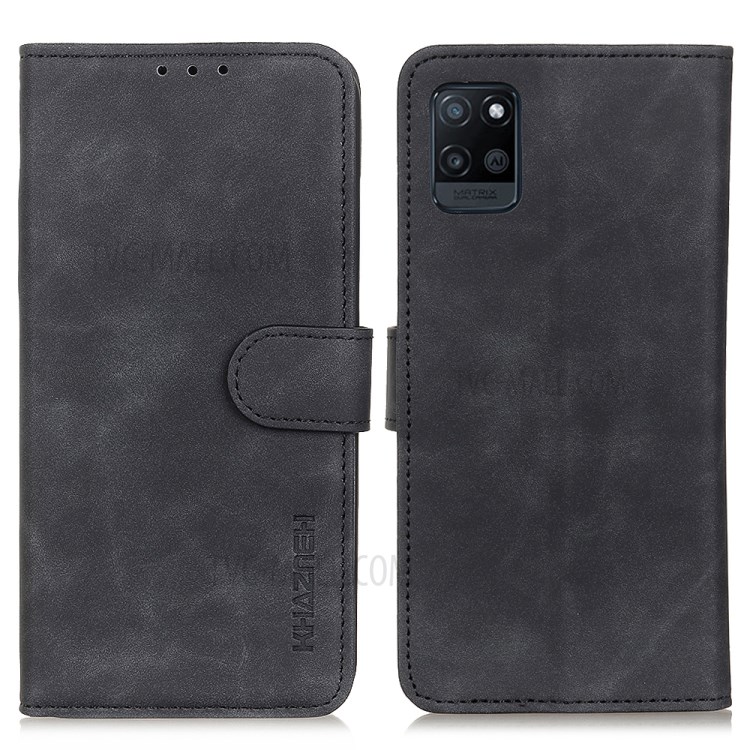 KHAZNEH Folio Flip Design Retro Style Wallet PU Leather Case for Realme V11 5G - Black-1