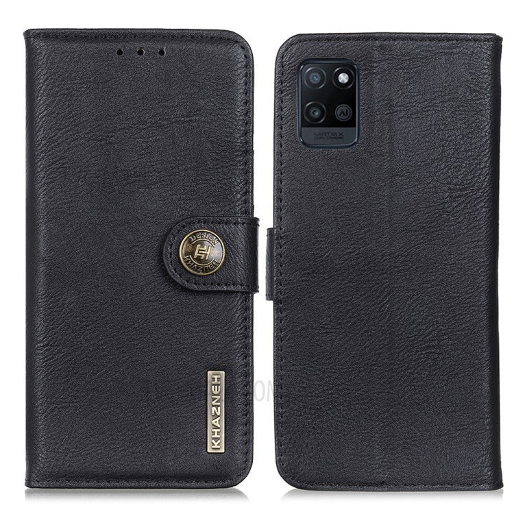 KHAZNEH Wallet Design Magnetic Buckle PU Leather Phone Stand Shell Case for Realme V11 5G - Black-1
