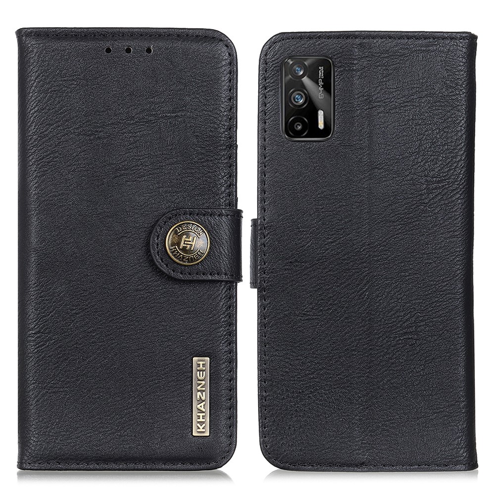 KHAZNEH Magnetic Buckle Design PU Leather Phone Wallet Stand Shell Case for Realme GT 5G - Black-1