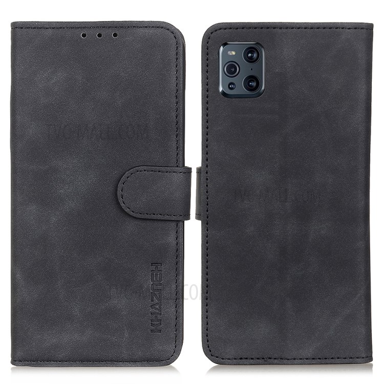 KHAZNEH Wallet Design Folio Flip Retro Style PU Leather Case for Oppo Find X3/X3 Pro - Black-1