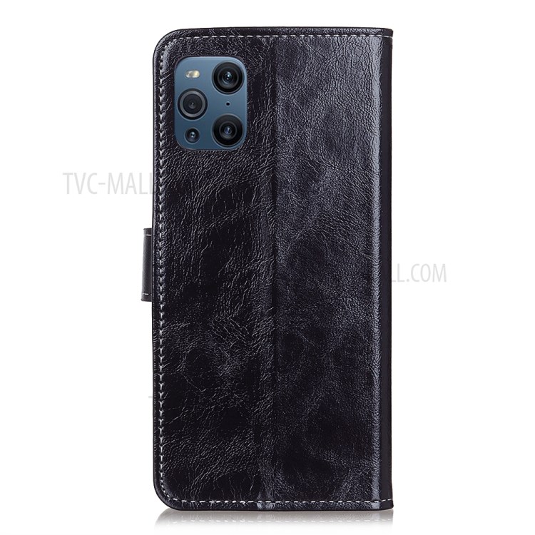 Retro Style Wallet Design Crazy Horse Texture Leather Phone Stand Cover with for Oppo Find X3/Find X3 Pro - Black-3