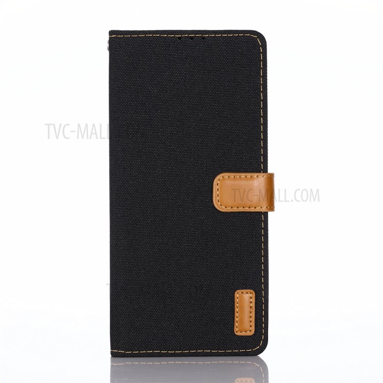 Jeans Cloth Wallet PU Leather Stand Protector Case for Oppo A73 - Black-2
