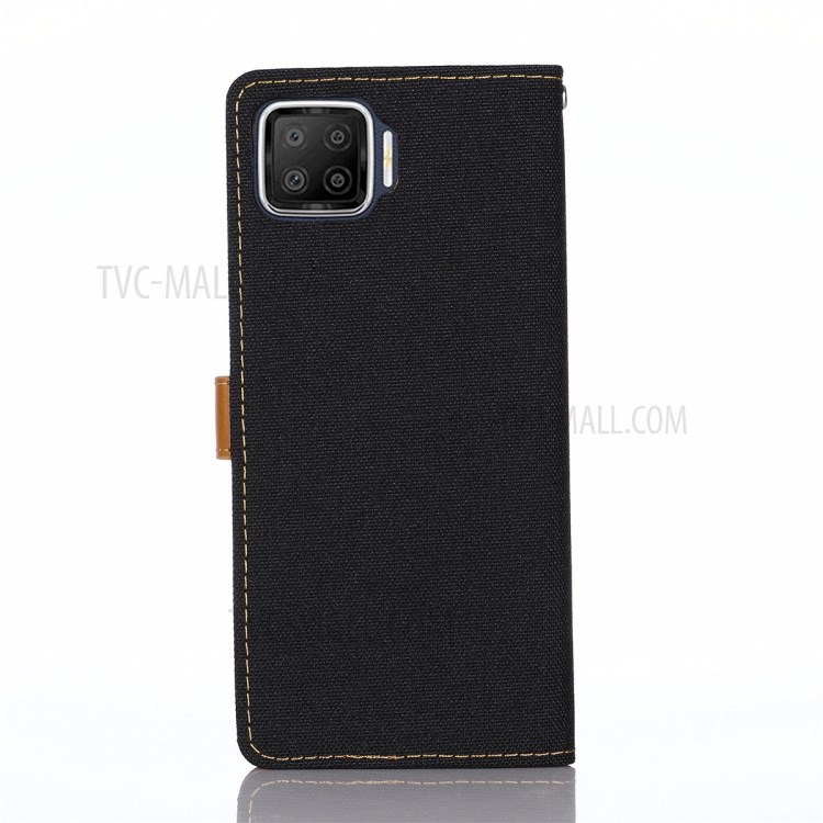 Jeans Cloth Wallet PU Leather Stand Protector Case for Oppo A73 - Black-3