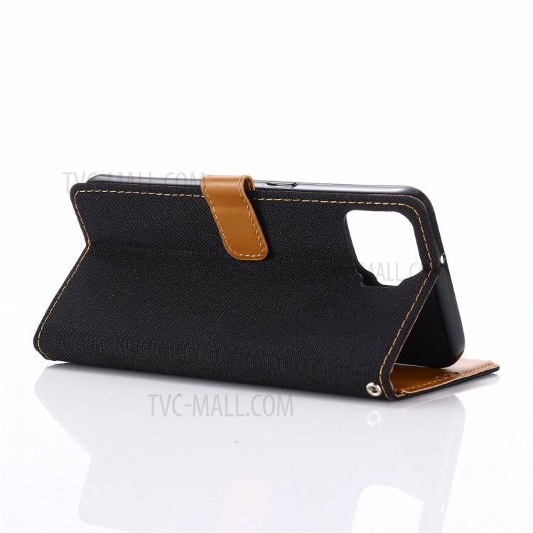 Jeans Cloth Wallet PU Leather Stand Protector Case for Oppo A73 - Black-4