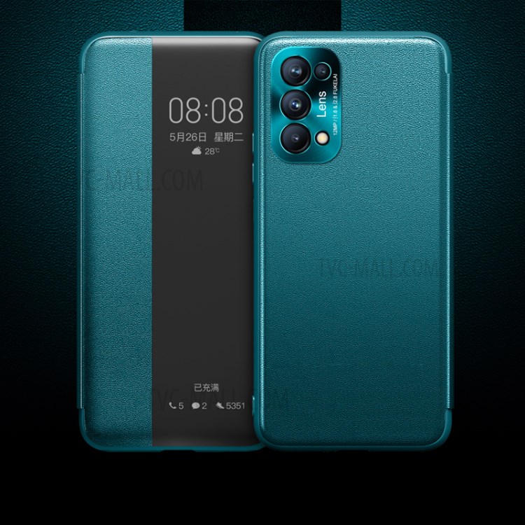 For Oppo Reno5 Pro 5G View Window PU Leather Smart Protective Case - Green-1