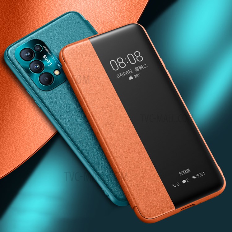 For Oppo Reno5 Pro 5G View Window PU Leather Smart Protective Case - Green-10