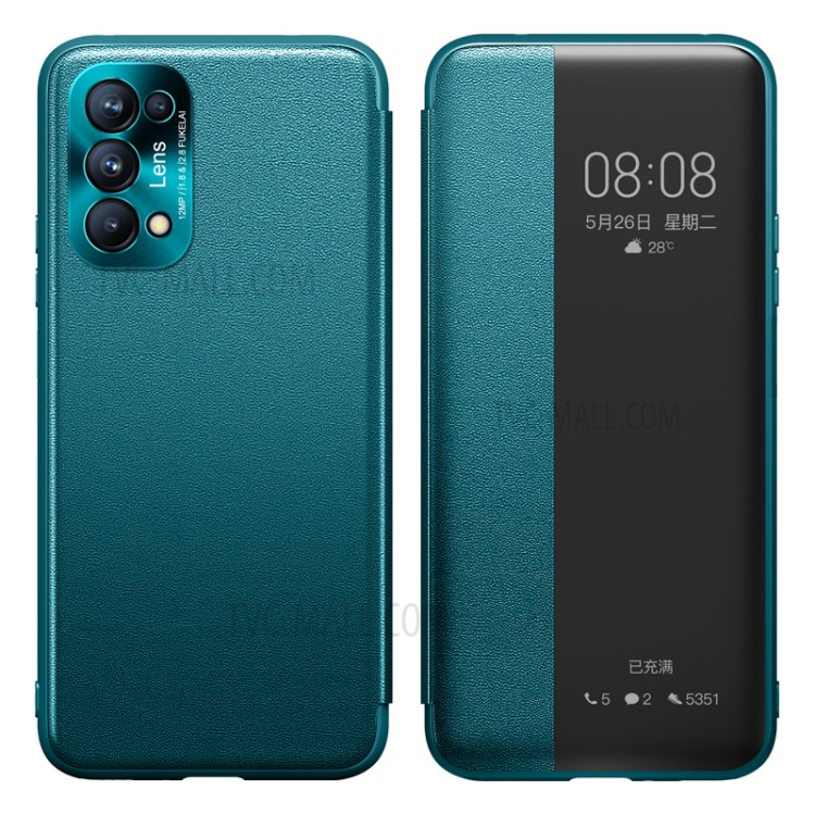 For Oppo Reno5 Pro 5G View Window PU Leather Smart Protective Case - Green-2
