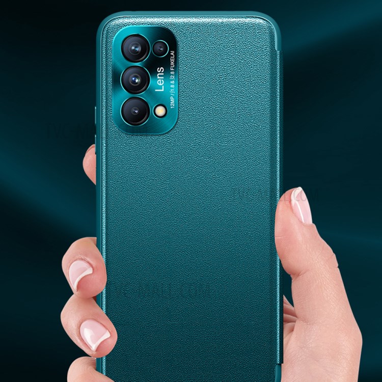 For Oppo Reno5 Pro 5G View Window PU Leather Smart Protective Case - Green-5