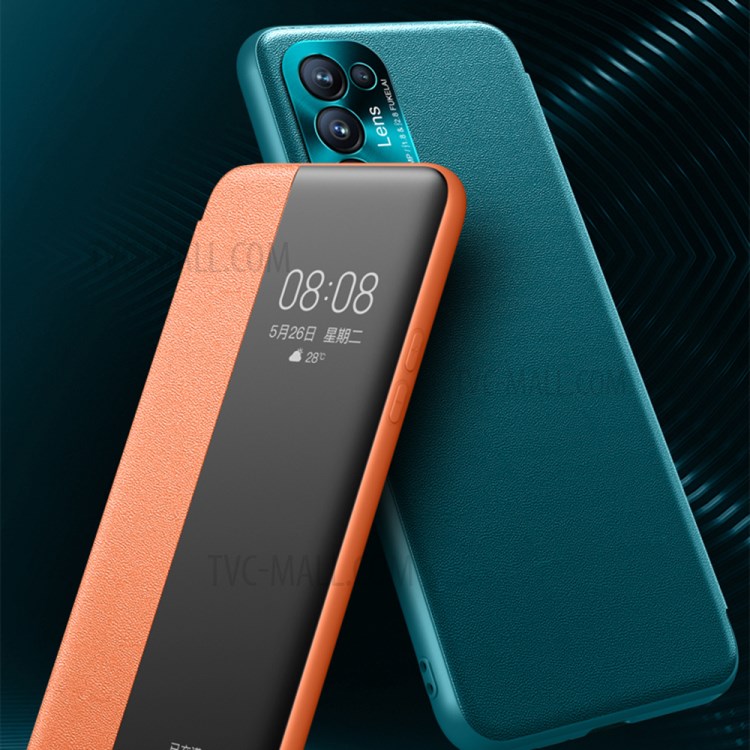 For Oppo Reno5 Pro 5G View Window PU Leather Smart Protective Case - Green-9