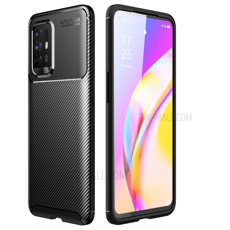 Carbon Fiber Texture Shock-proof Soft TPU Phone Case for Oppo F19 Pro Plus 5G - Black-1