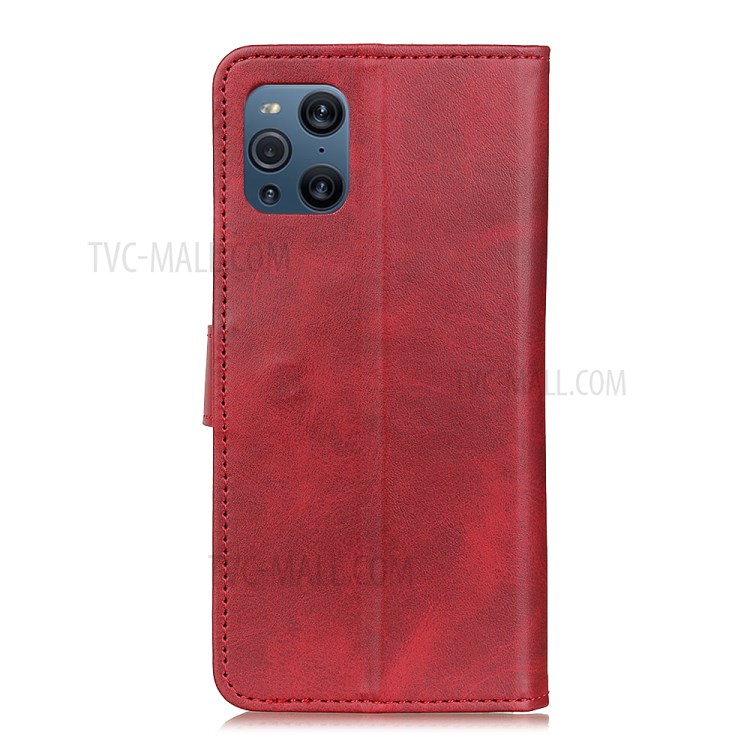 Anti-Drop PU Leather Full Protection Phone Stand Shell for Oppo Find X3/X3 Pro Phone Wallet Case - Red-8