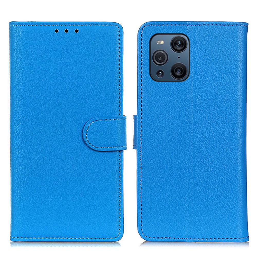 Wallet Stand Design Folio Flip Litchi Skin Leather Case Protective Shell for Oppo Find X3/Find X3 Pro - Blue-1