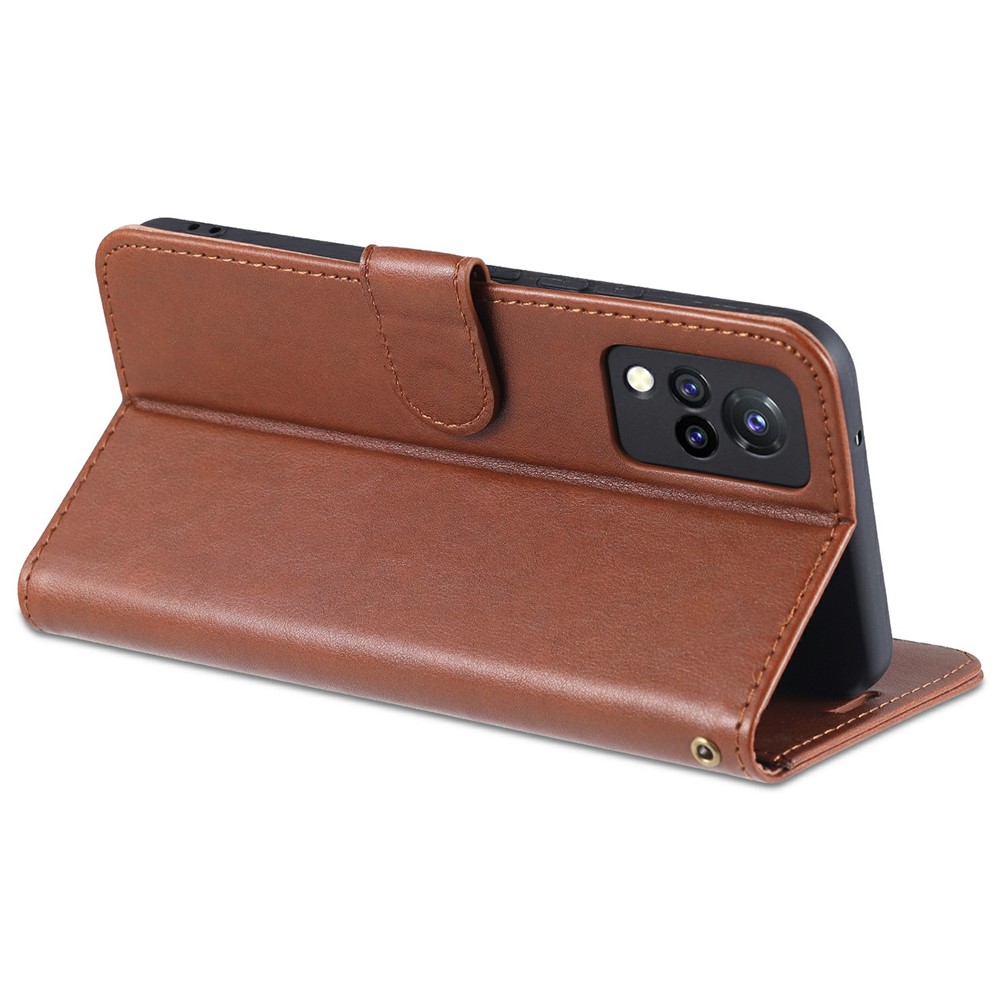AZNS Wallet Stand Design TPU + PU Leather Phone Protective Case for vivo S9 - Brown-6