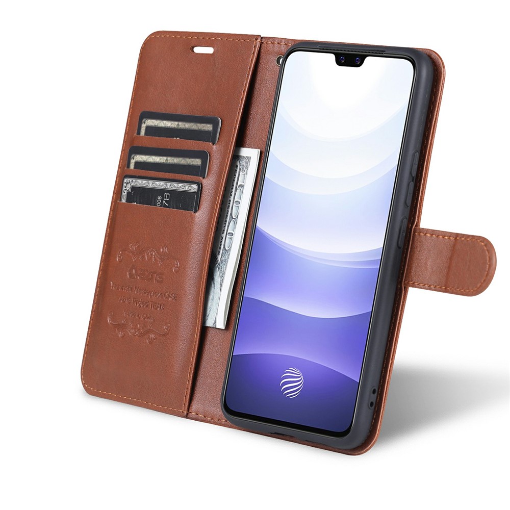 AZNS Wallet Stand Design TPU + PU Leather Phone Protective Case for vivo S9 - Brown-8