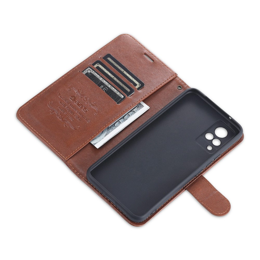 AZNS Wallet Stand Design TPU + PU Leather Phone Protective Case for vivo S9 - Brown-9