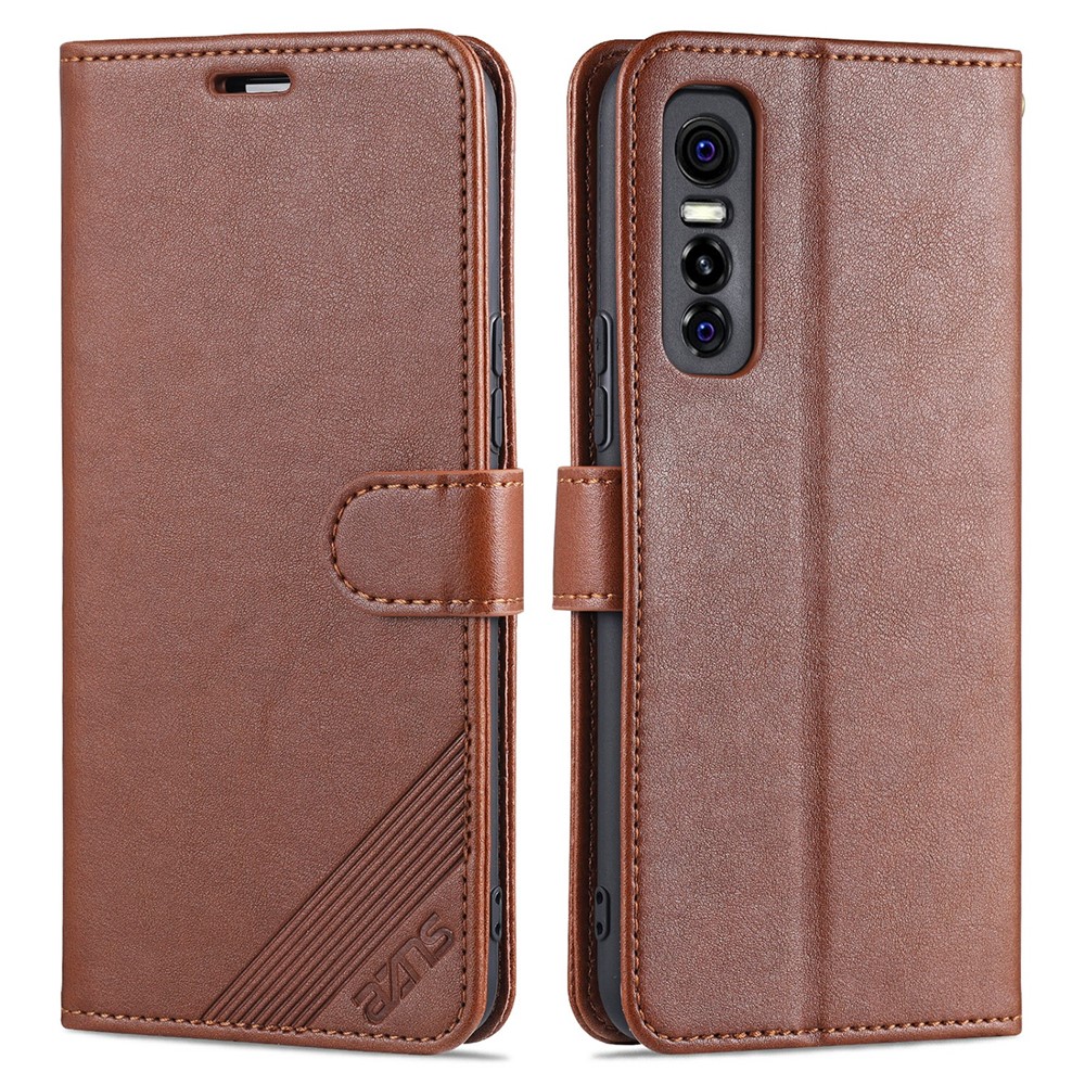 AZNS Wallet Stand Design TPU + PU Leather Phone Protective Case for vivo Y73s / S7e 5G - Brown-1