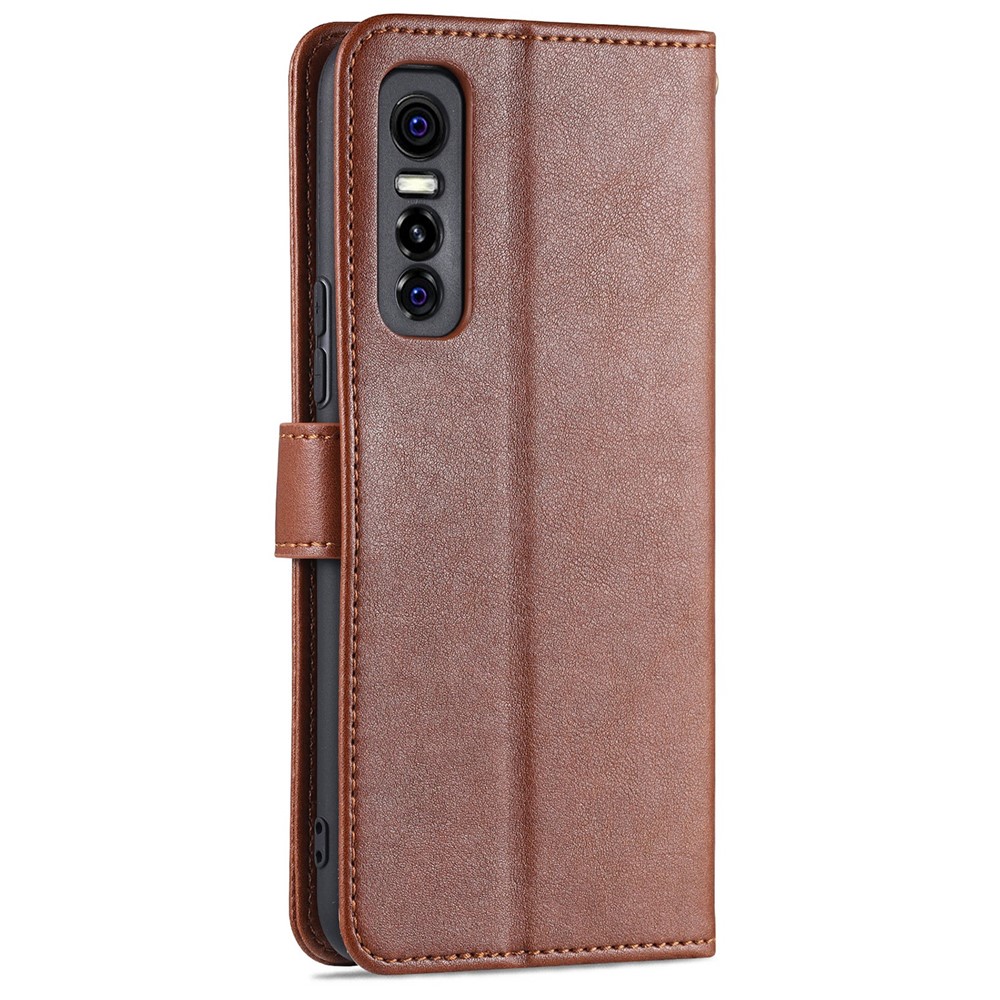 AZNS Wallet Stand Design TPU + PU Leather Phone Protective Case for vivo Y73s / S7e 5G - Brown-3